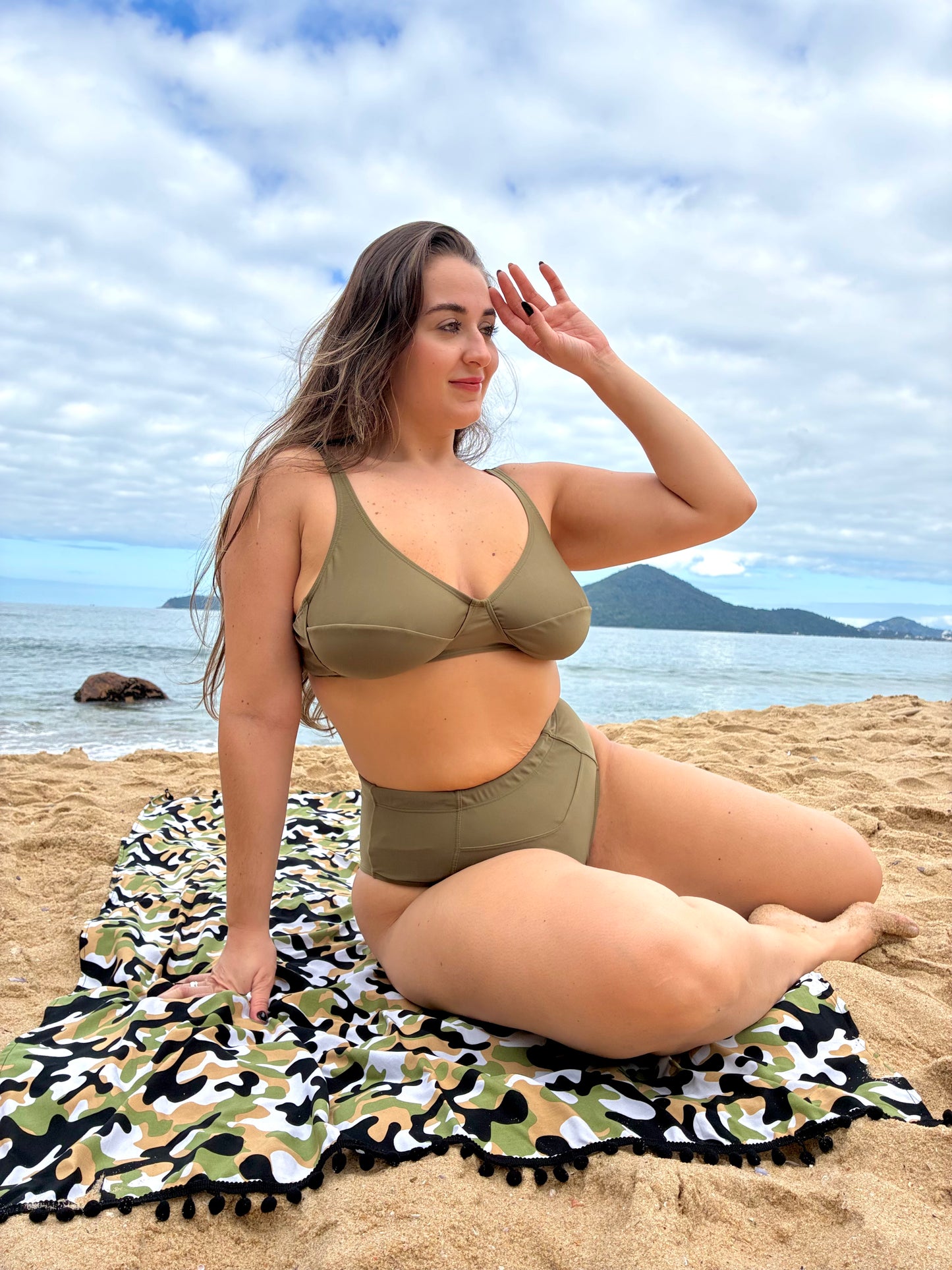 Conjunto senhoril + Canga Pompom Estampada