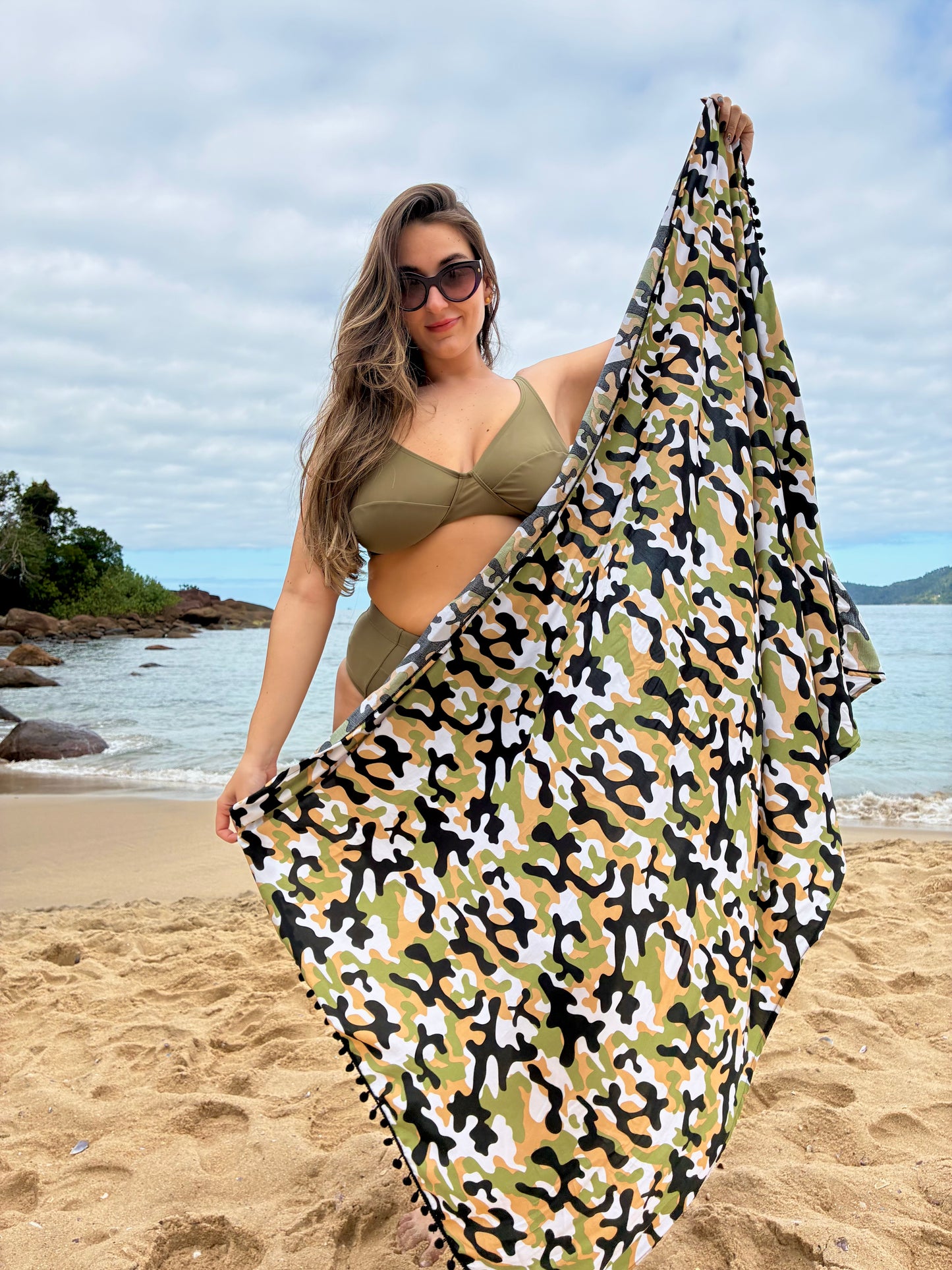 Conjunto senhoril + Canga Pompom Estampada